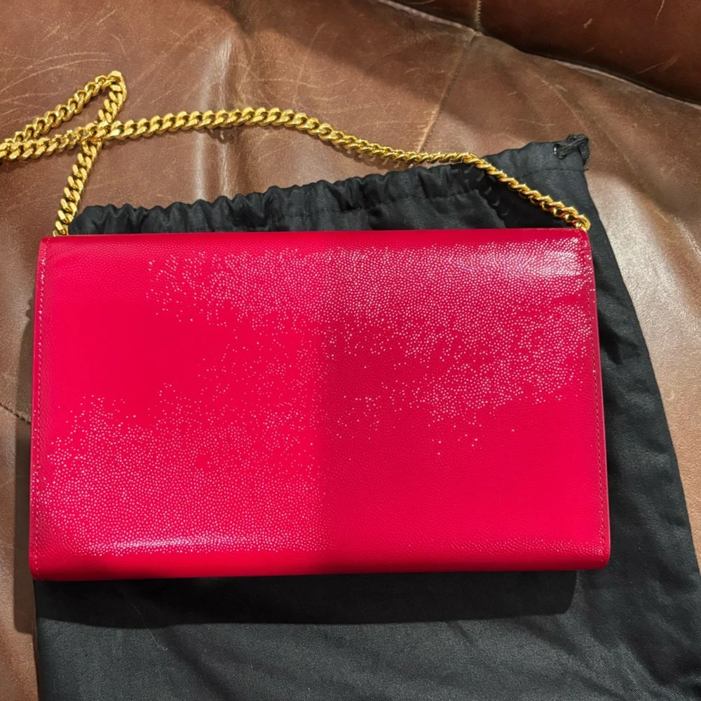 Authentic Saint Laurent Grain de Poudre Classic Letters Chain Wallet Fuchsia - Picture 4 of 6